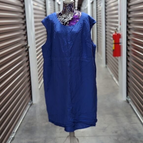 Jessica London Plus Size 30 Blue Linen Blend Sheath Dress - Picture 1 of 11